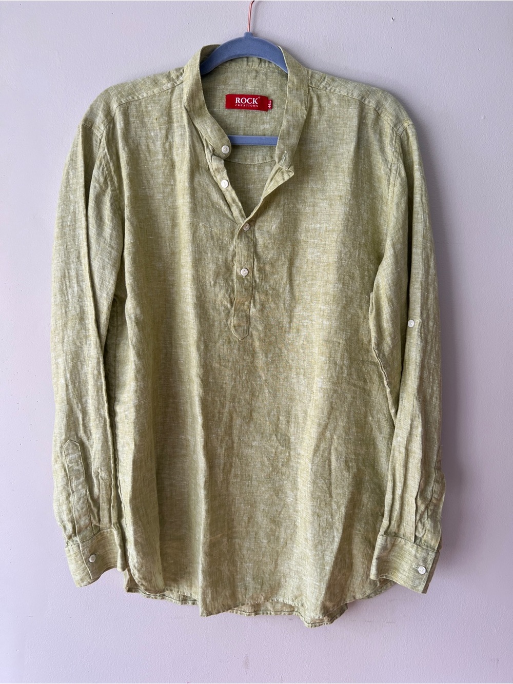 Vintage Rock Olive Green Linen Button-Front Casual Shirt